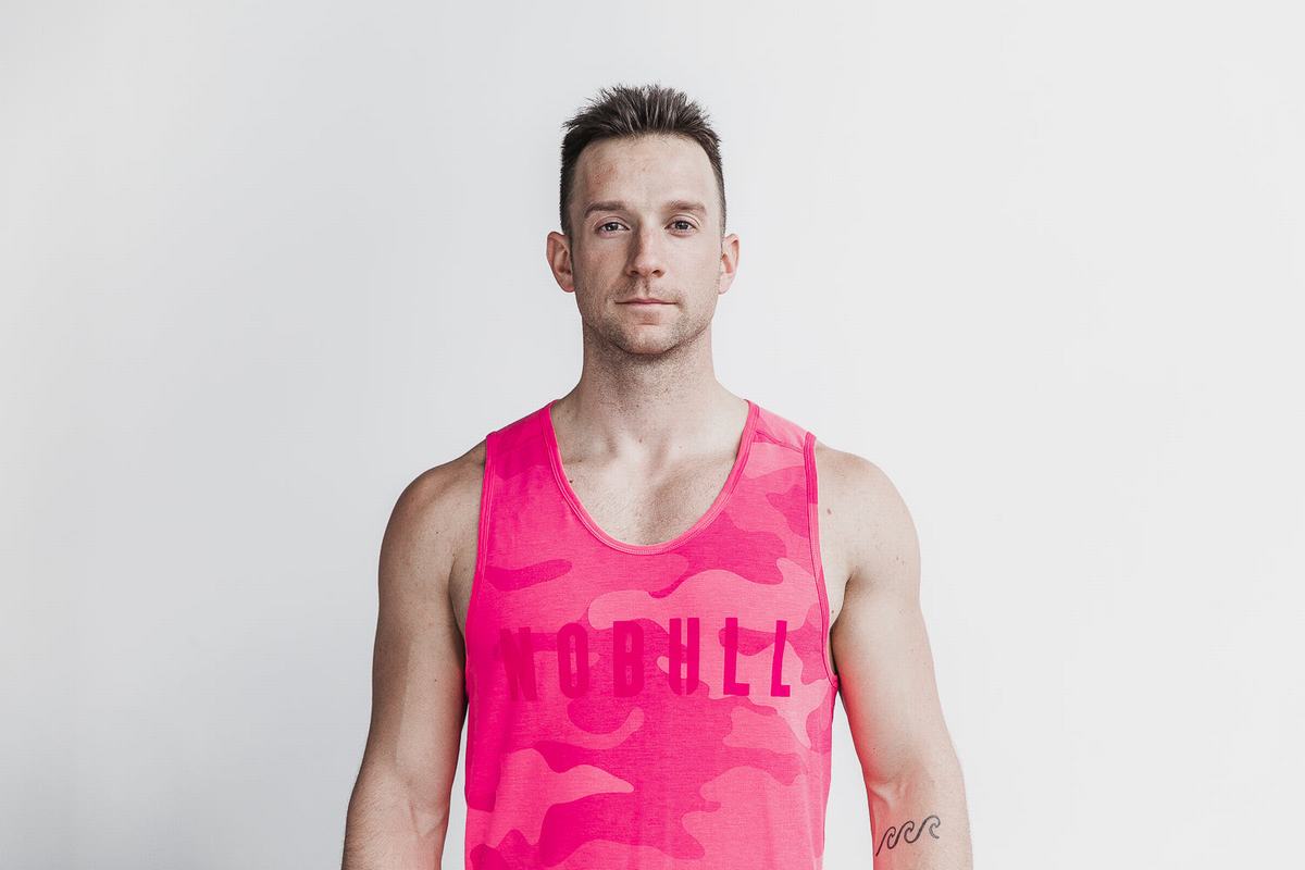 Nobull Neon Men\'s Tank Tops Pink Camo | Australia (KS2514)